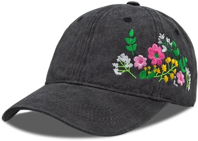 GNOLONG Blumenhut Für Frauen Bestickte Elegante Blumenblumen-Baseballmütze Geschenke Für Blumenliebhaber