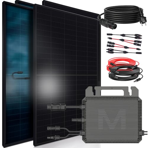 SUNNIVA® 1840W Balkonkraftwerk mit 800W Wechselrichter Marstek, BIFAZIAL FULLBLACK komplett Steckdose, PV Solaranlage Komplettset mit 5m Anschlusskabel und 4x2.5m Solarkabel, 4x 460W N-Type Glas-Glas