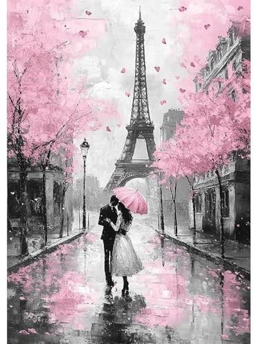MOTGOM 5D Diamond Painting Bilder Erwachsene Liebe in Paris, Diamond Painting Set Bild, Diamant Bilder Bastelset Erwachsene Kinder Malerei für Home Wand Décor 30x40cm