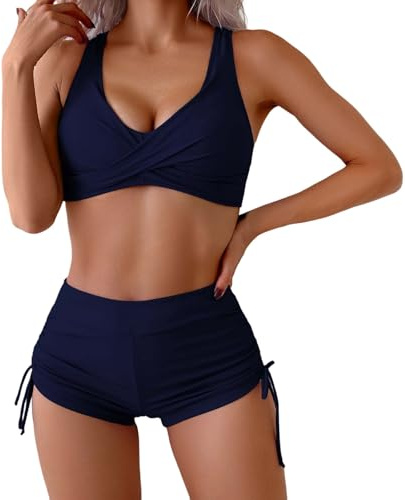 RYTEJFES Costume Donna Due Pezzi Bikini Mare Top Nuoto Sportivo Curvy Costumino Modellante Set sopra Push Up sotto Contenitivo Bagno Volant Piscina Forti