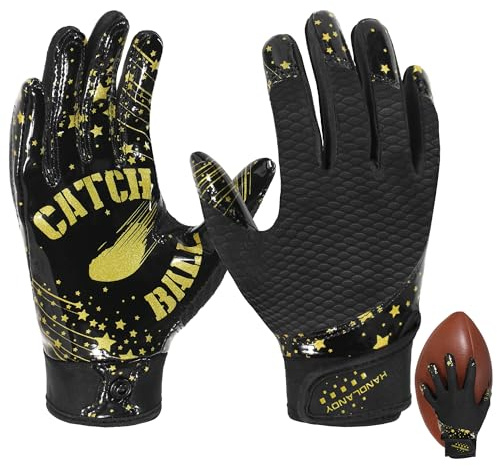 HLDD HANDLANDY Football Gloves Youth - High Grip Football Gloves Stretch Fit for Enhanced Performance for Boys Girls (Black-Gold, S)