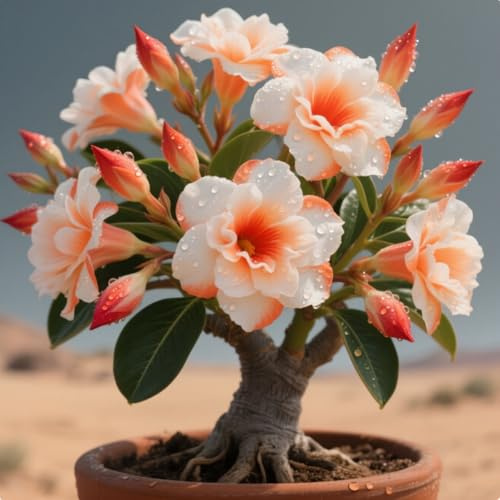 Tubérculos de Rosa del Desierto (Adenium) Grandes, Resistente a la Sequía, Floración Exótica y Duradera - Ideal para Macetas y Jardín-1 Rizoma-D