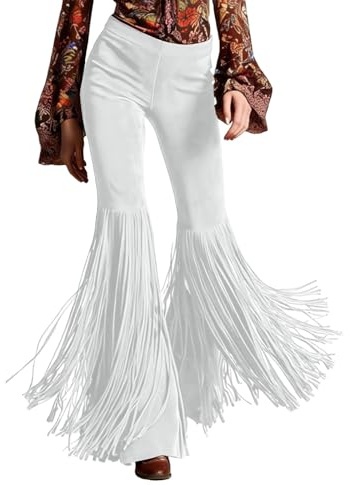 HUIFUAO Fransen Schlaghose Damen Vintage Western Outfits Wildleder Cowgirl-Hose Hohe Taille Quaste Glocke Bottom Leggings 70er Jahre Hippie Kleidung Festival Party Konzert Country Kostüme Boho Hose