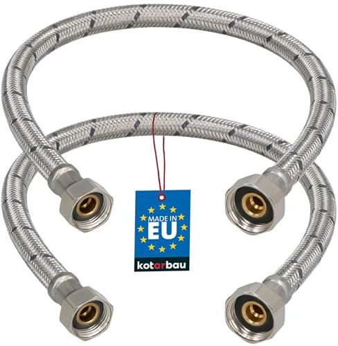 KOTARBAU® Flexschlauch 1/2“ x 3/8“, Wasserschlauch, Panzerschlauch 50 cm | 2er Set, Anschlussschlauch für Armatur, Schlauch Für Wasserhahn, Edelstahlummantelt, Silber