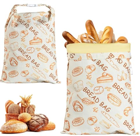 2 Pack Reusable Beeswax Bread Bags,Eco Reusable Linen Bread Bag Bread Storage Bags,Natural Beeswax-Lined Cotton Storage Bag,for Freezer & Refrigerator (B)
