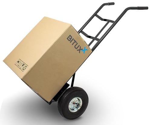 BITUXX Sackkarre Transportkarre Stapelkarre Handkarre Sackrodel Karre Transport bis 200Kg mit Luftbereifung Schwarz