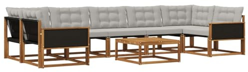 vidaXL Outdoor-Sofagarnitur mit Kissen 8 pcs Natürlich und Hellgrau, Moderne Garten-Sofaset, wetterfeste Möbel, schicke Kollektion, bequemes Loungesofa für die Terrasse