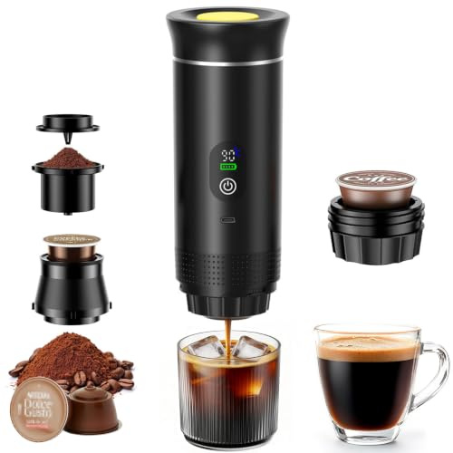 GothicBride 3 in 1 Tragbare Espressomaschine, Mini Kaffeemaschine Unterwegs | Mit Type-C, Reise Kaffeemaschine Kompatibel mit Kapsel und Gemahlener Kaffee, Kaffeemaschine To Go für Auto, Büro Camping