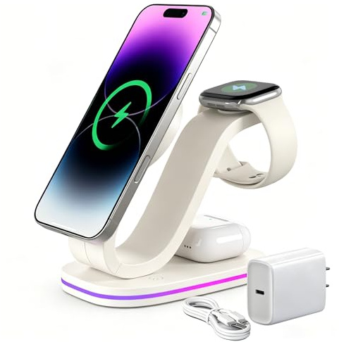 New 3 in 1 Charging Station for Apple Compatible with Magsafe Charger Stand for iPhone 17 16 15 14 13 12 Wireless Charging Station for AirPods Wireless Charger for iWatch Series