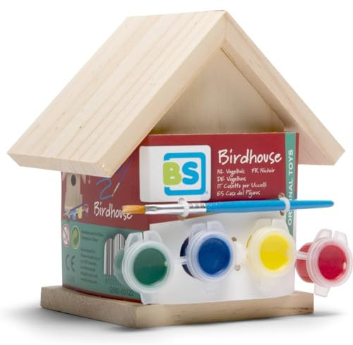 Buitenspeel BS Toys Nichoir en Bois À Peindre - Villa d'oiseaux Créative pour Enfants - Peindre Selon Ses Envies - Kit De Peinture DIY - Âge Recommandé: 6+ Ans