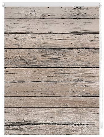 Lichtblick Klemmfix Tageslicht-Rollo mit Motiv, ohne Bohren, Blickdicht, Seitenzugrollo, Made in Germany, Bretter-Vintage Braun,100 x 150 cm (B x L)