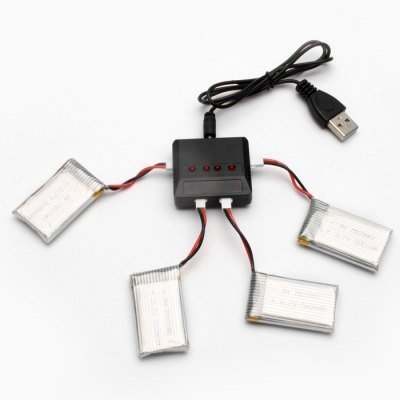 YUNIQUE GREEN-CLEAN-POWER - Set mit 4 wiederaufladbaren Lipo-Batterien 3.7V 500mAh + 1-zu-4-Ladegerät | Kompatibel mit Syma, Cheerson, Skytech, Wltoys Dronen | Leicht und langlebig, 45x25x9-16 gr