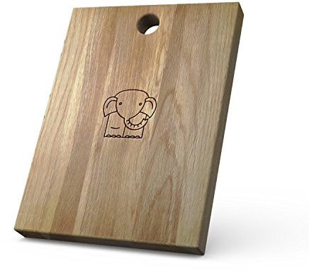 Solid Oak Wooden Chopping Board - Cute Elephant (Medium 34 x 19 x 3.5cm, Portrait)