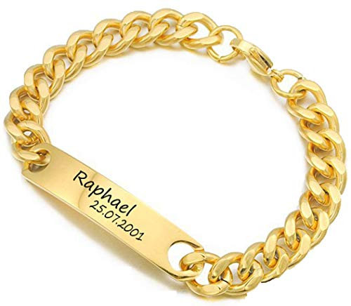 aplusashop ID Edelstahl Armband mit Gravur nach Wunsch, auch als Partnerarmbänder, Nr.1 mit Box NEU (Gold Einzeln)