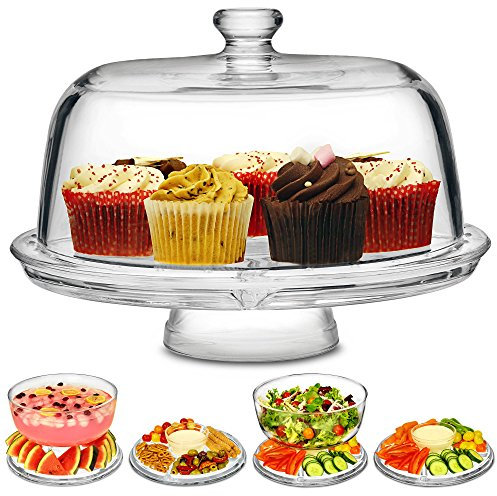 dine@drinkstuff Glass Multifunctional Cake Stand and Dome - Cake Dome, Punch Bowl and Salad Bowl In One