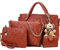 FiveloveTwo Damen 4Pcs Top Griff Satchel Hobo PU Leder Umhängetasche Handtasche Set große Tasche + Geldbörse + Schultertasche