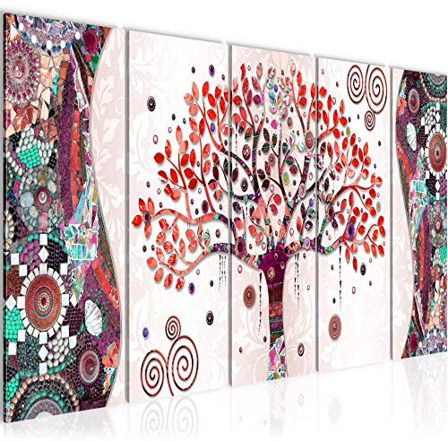 Runa Art Tableau mural XXL Gustav Klimt L'Arbre De Vie 200 x 80 cm Rose 5 Parties - 004655c