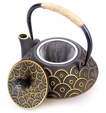 HwaGui Théière en Fonte emaillee Japonaise et Filtre en Acier Inoxydable, écailles de Poisson Classiques 800 ML / 25 oz