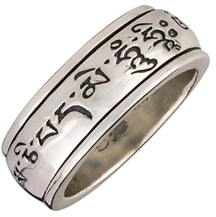 Energy Stone MANTRA PADME HUM- Aufschrift, drehbarer Meditationsring, Gebetsring (Style UK24)