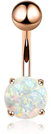 14G Opal Belly Button Ring Navel Barbell Rings 316L Surgical Steel Rose Gold Body Piercing Jewelry for Women Girls