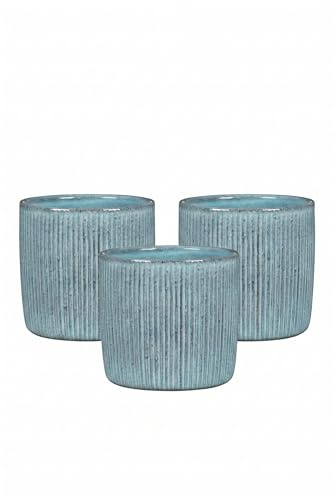 Scheurich Solido Linea 3er Set Blumentöpfe aus Keramik, Blau, Ø 15 cm