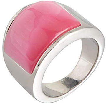 HIJONES Schmuck Damen Herren Mosaik Katzenauge Stein Edelstahl Opal Ringe Weit Silber Pink Größe 68 (21.6)