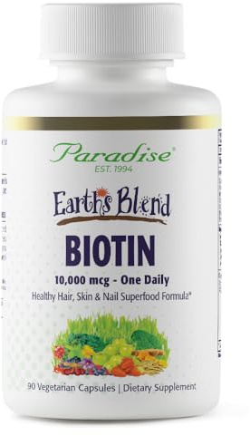 Paradise Herbs Earth's Blend Biotin Supplement, Hair, Skin & Nails, Whole Body Health, Vegan, Non-GMO, 90 Vegetarian Capsules