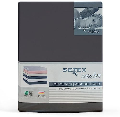 Setex - Feinbiber Bettlaken mit Gummizug kuschelig weich - Biber Spannbettlaken aus 100% Baumwolle mit rundum Spanngummi - Bettwäsche ganzjährig - Betttuch 200x200 cm Anthrazit
