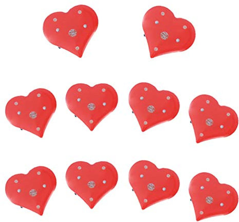 Amosfun Lot de 12 broches à LED en forme de cœur Rouge, Plastique, Rouge 12 pièces., m