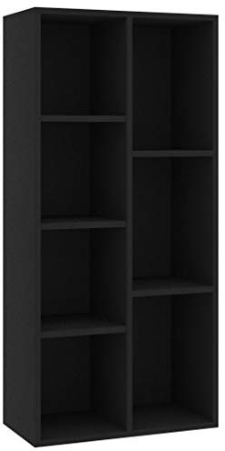 vidaXL Bücherregal 7 Fächer Standregal Aktenregal Wandregal Raumteiler Raumtrenner Regal Schrank Büroregal Schwarz 50x25x106cm Holzwerkstoff