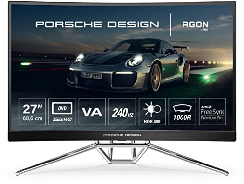 AOC AGON Porsche Design PD27 - 27 inch QHD Curved Gaming Monitor, 240Hz, 0.5ms, VA, HDR 400, Freesync Premium, Speakers (2560x1440 @ 240Hz, 550cd/m², HDMI 2.0 x 2, DisplayPort 1.4 x 2, USB 3.2)