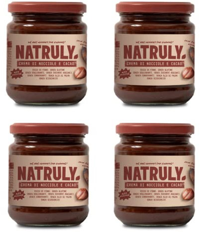 NATRULY Chocolat à Tartiner 43% Noisette Sans Sucre, Sans Édulcorant, aux Fibre de Chicorée, Goût Chocolat au Lait -Pack 4x285 g