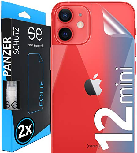 2x se® 3D SCHUTZFOLIE Rückseite Transparent für Apple iPhone 12 Mini ,Selbstheilend, Backcover, einfache blasenfreie Installation, Ultra-Klar,Schutz vor Schmutz, Stoß-Kratzfest, aus Deutschland