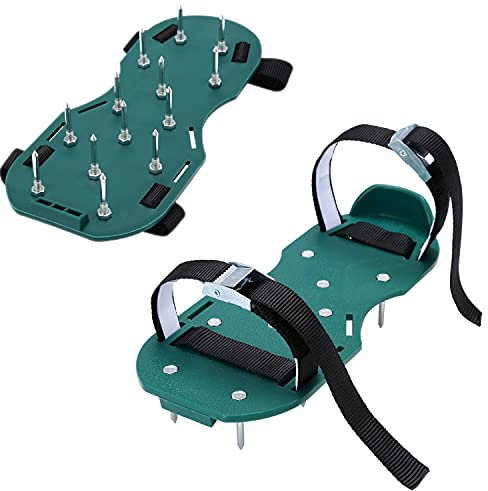 LINZI Scarpe Aeratore per Prato, Misura Universale Scarificatore Manuale Giardino Sandali con Chiodi Spillo con Cinghie Regolabili per un'Aerazione Efficace del Terreno Cortile