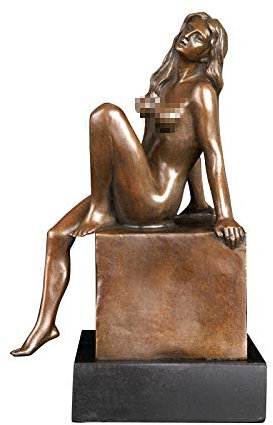 wlsdhjfo Statuen Dekoartikel Bronze Kunst Dekor Bronze Kunst Sexy Nake Sitzende Frau Mit Marmor Basis Statue Skulptur Nacktes Mädchen