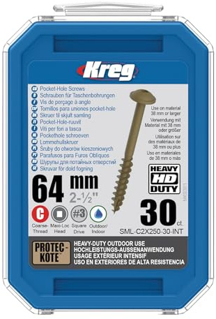 Kreg HD Protec-Kote Maxi-Loc Taschenlochschrauben 64 mm (SML-C2X250-30-INT) Grobgewinde 30 Stück