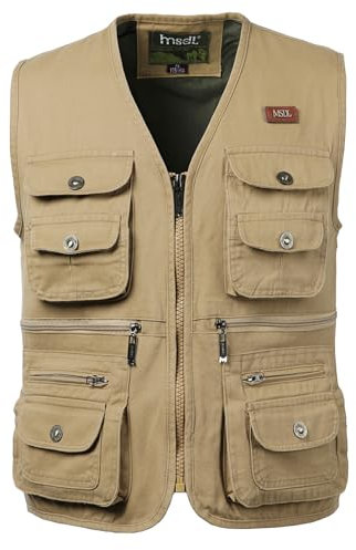 Oralidera Herren Outdoor Jagdweste Reporterwesten Ärmellos Jacke Anglerweste Fotografie Freizeitweste Safari Weste mit Vielen Taschen für Jagd Angeln Camping, Khaki, 3XL