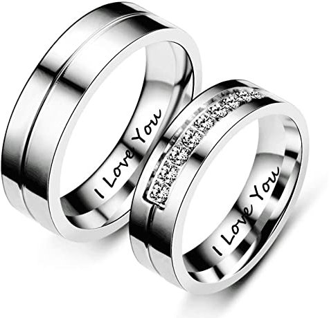 Aotiwe Ringe Herren, Eheringe Paarpreis Silber Band Graviert I LOVE YOU mit Kubisch Zirconia Silber W 49 &M 62