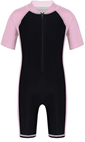 Freebily Unisexe Enfant Maillot de Bain 1 Pièces Monokini Anti-UV Garçon Fille Body Short de Bain Plage Combinaison de Natation Piscine Costume Gym Swimwear 3-16 Ans Rose&Noir 5-6 Ans