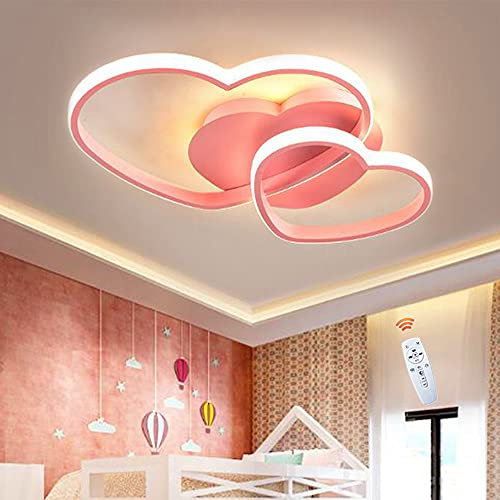 FUMIMID Herz Deckenleuchte LED Dimmbar Deckenlampe Moderne Kinderzimmer Lampe Mit Fernbedienung Metall Kronleuchter Für Jungenzimmer Mädchenzimmer Schlafzimmer Deko Beleuchtung,Rosa,50cm