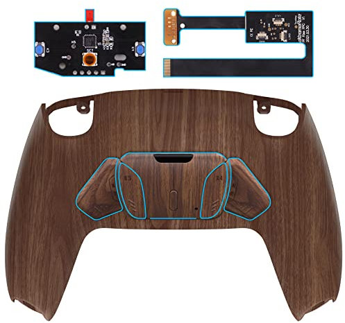 eXtremeRate RISE4 Remap Kit Programmable pour ps5 Manette BDM-010&020, Coque Arrière Redessinée avec 4 Palette pour ps5 Manette, Carte améliorée, Grain de Bois