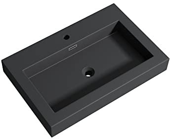 Mai & Mai Lavabo sobre Encimera Baño Lavabo | Rectangular | Antracita Mate | Mármol Fundido | 73x48x12cm | con Rebosadero y Orificio para Grifo | Colossum18