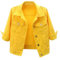 HYMCX Women's Short Sleeve Cropped Denim Jacket 3/4 Sleeve Ripped Distressed Jean Jackets Coat (Color : Yellow, Size : XL)