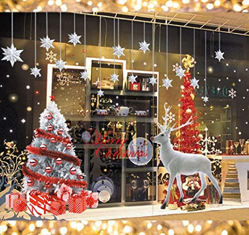 Weihnachtsfenster Statische Aufkleber haftet abnehmbare Vinyl Weihnachtsmann Weihnachtsbaum Schneemann Schneeflocke Hirsch DIY Wand Fenster Tür Wandbild Showcase Aufkleber Fensterbilder Weihnachten