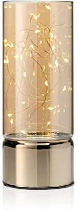 Auraglow Wire Rice Light, Glass Cylinder Battery Lantern - Warm LEDs, in-Built Timer Option - Indoor Fairy String Lamp for Decorative Home Decor - (Medium)