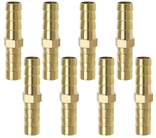 Create idea 8PCS 8 Mm Accesorios de Manguera de Púas de Latón Conector Recto Acoplador Empalmador Reparador Manguera Combustible Carpintero para Tubería Aire Tubería Agua Tubería de Combustible