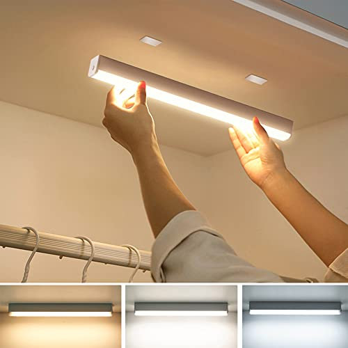 Tekmelau Rechargeable Battery Operated LED Lights Bar, 3 Colours Mode Dimmable Closet Light for Reading, Makeup Mirror, Wardrobe,Living Room, Portable Emergency Lamp for Camping Power Failure 30cm