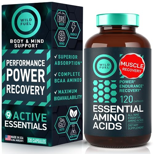 Essential Amino Acids Supplement - All 9 EAAs with BCAAs Amino Acids (Leucine, Lysine, Valine, Threonine) - 3,000mg Per Serving - Muscle Growth, Power, Recovery - 120 Vegan, Caffeine Free Capsules