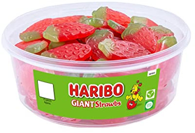 HARIBO Giant Strawbs - 75 pièces de Fraises Gélifiées Fruitées - Pot à Bonbons