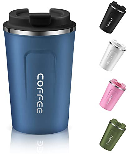 EALLEN Travel Mug with Leakproof Lid Reusable Insulated Coffee Cup for Hot & Cold Drinks/Tea Portable Stainless Steel Thermal Takeaway Travel Coffee Mug for Car/Outdoor/Picnic/Office/School (Blue)